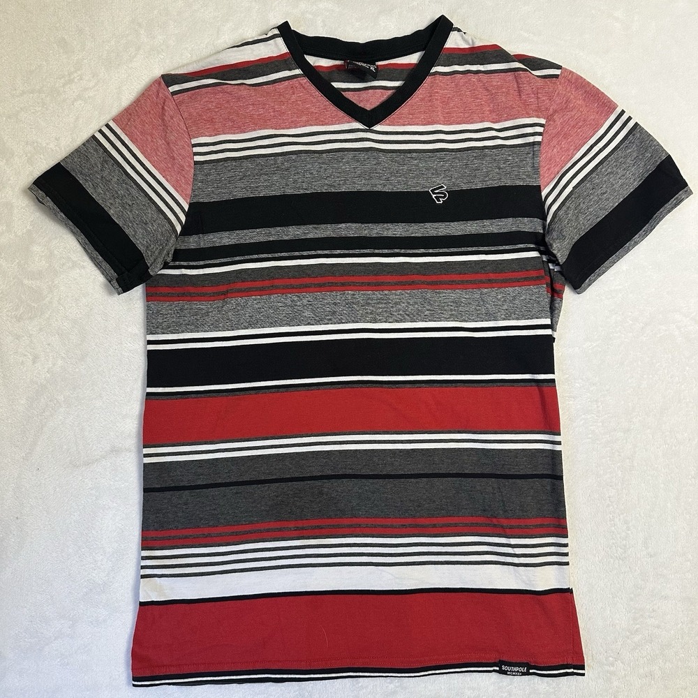 Vintage Southpole Shirt Mens XL Red Black Striped V-Neck Y2K Streetwear Skater